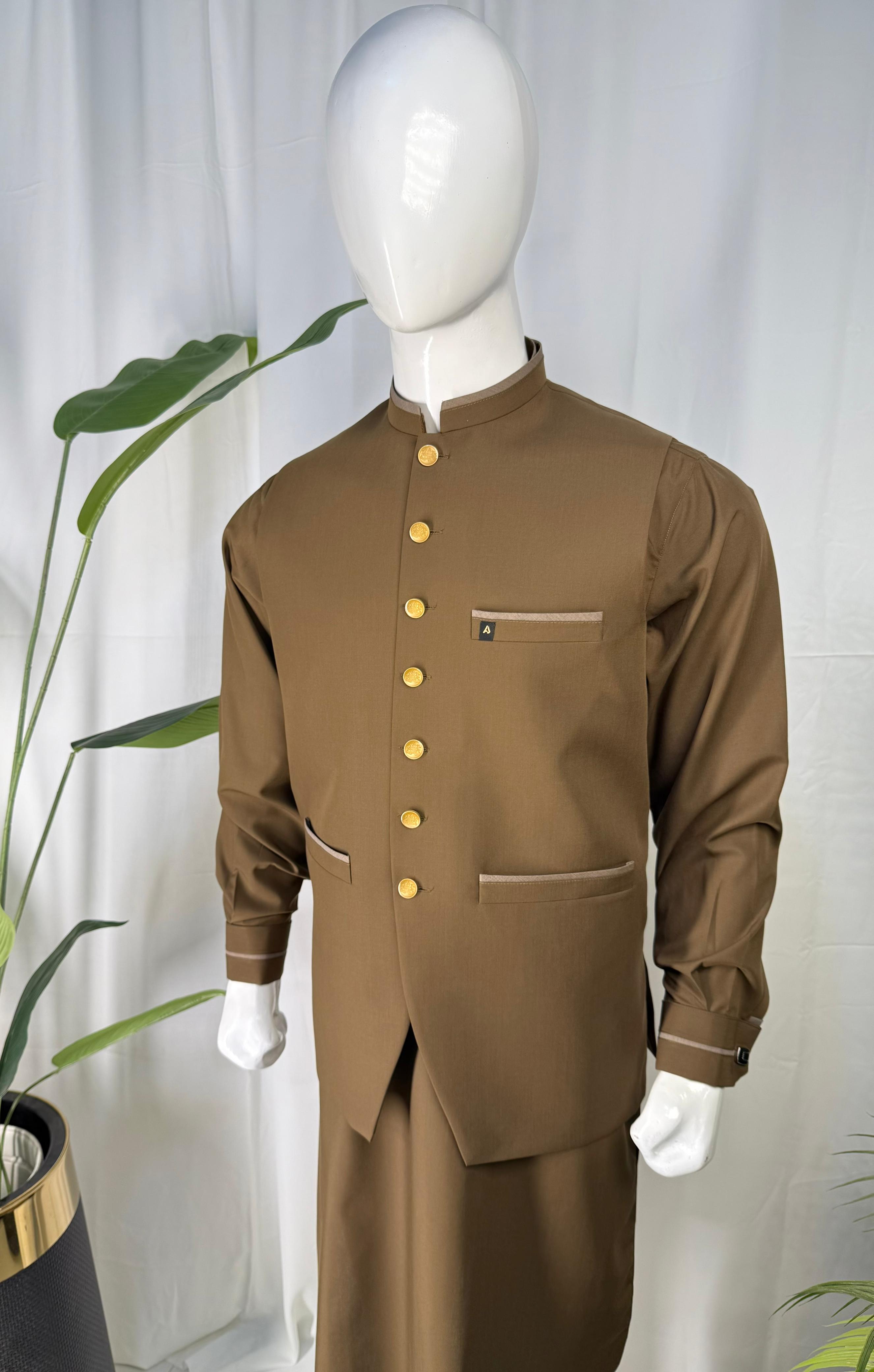 Mustard Brown  Wash & Wear Suit with Waistcoat