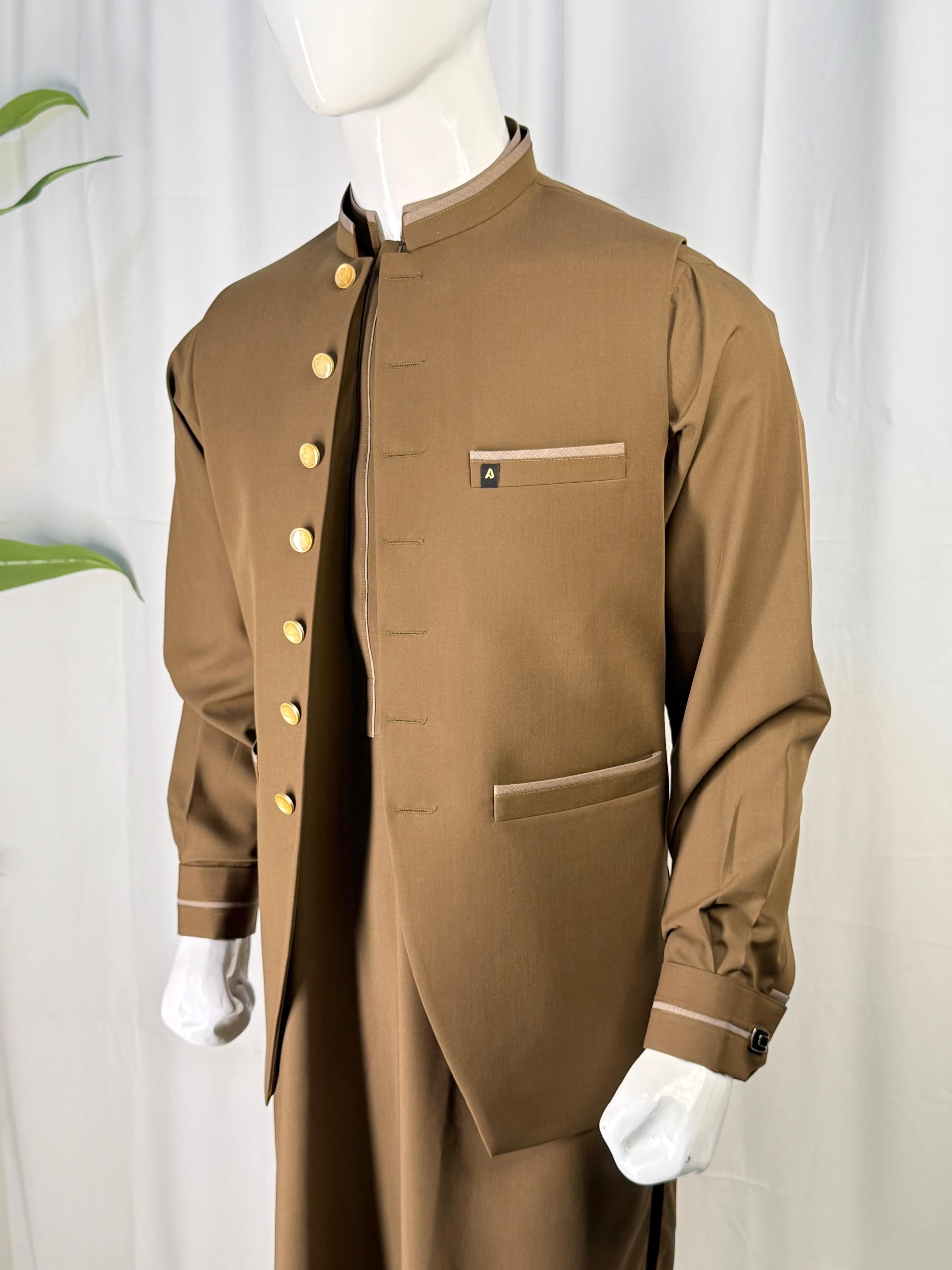 Mustard Brown  Wash & Wear Suit with Waistcoat