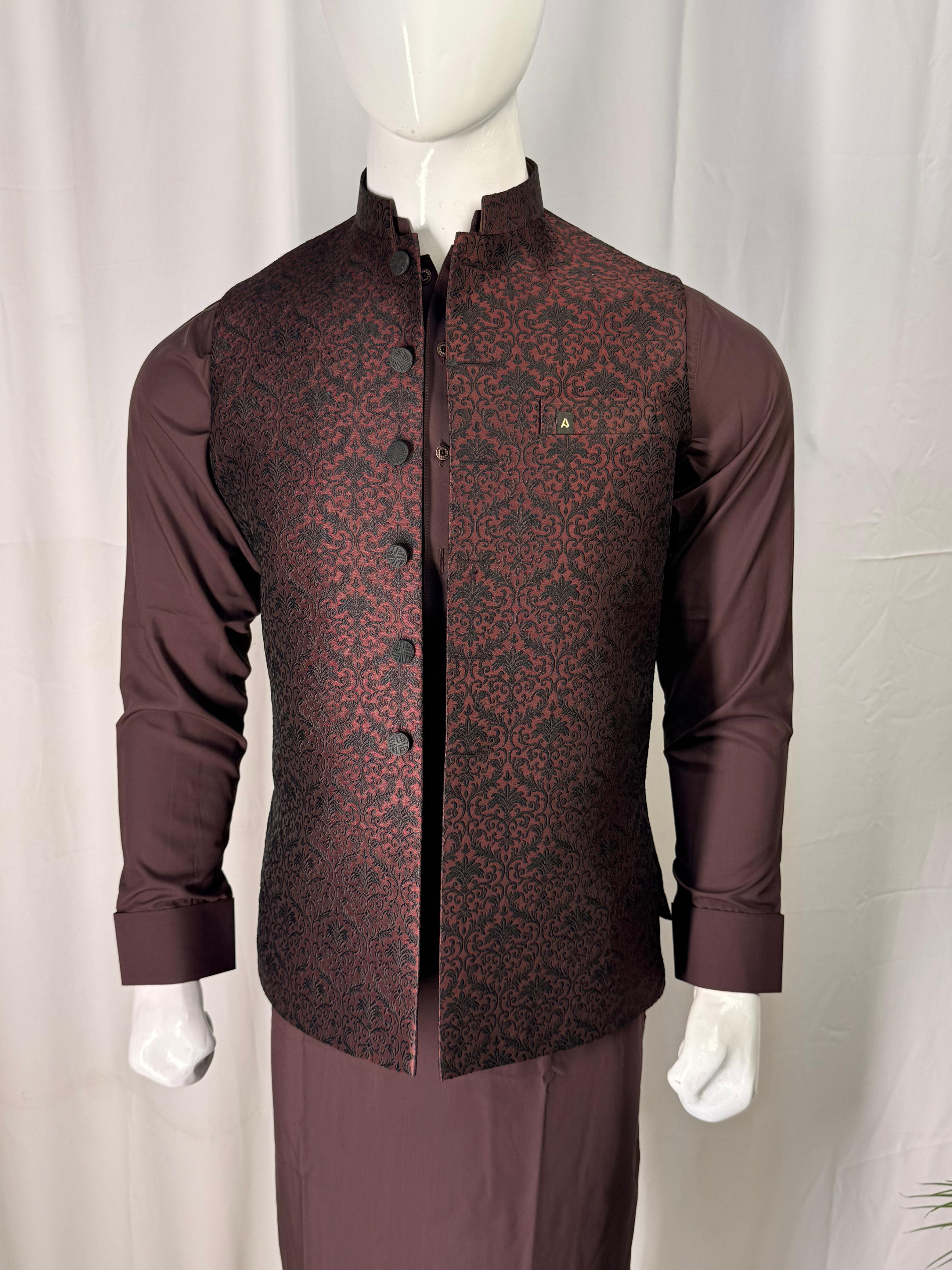 Chocolate brown Wash & Wear Suit with Waistcoat