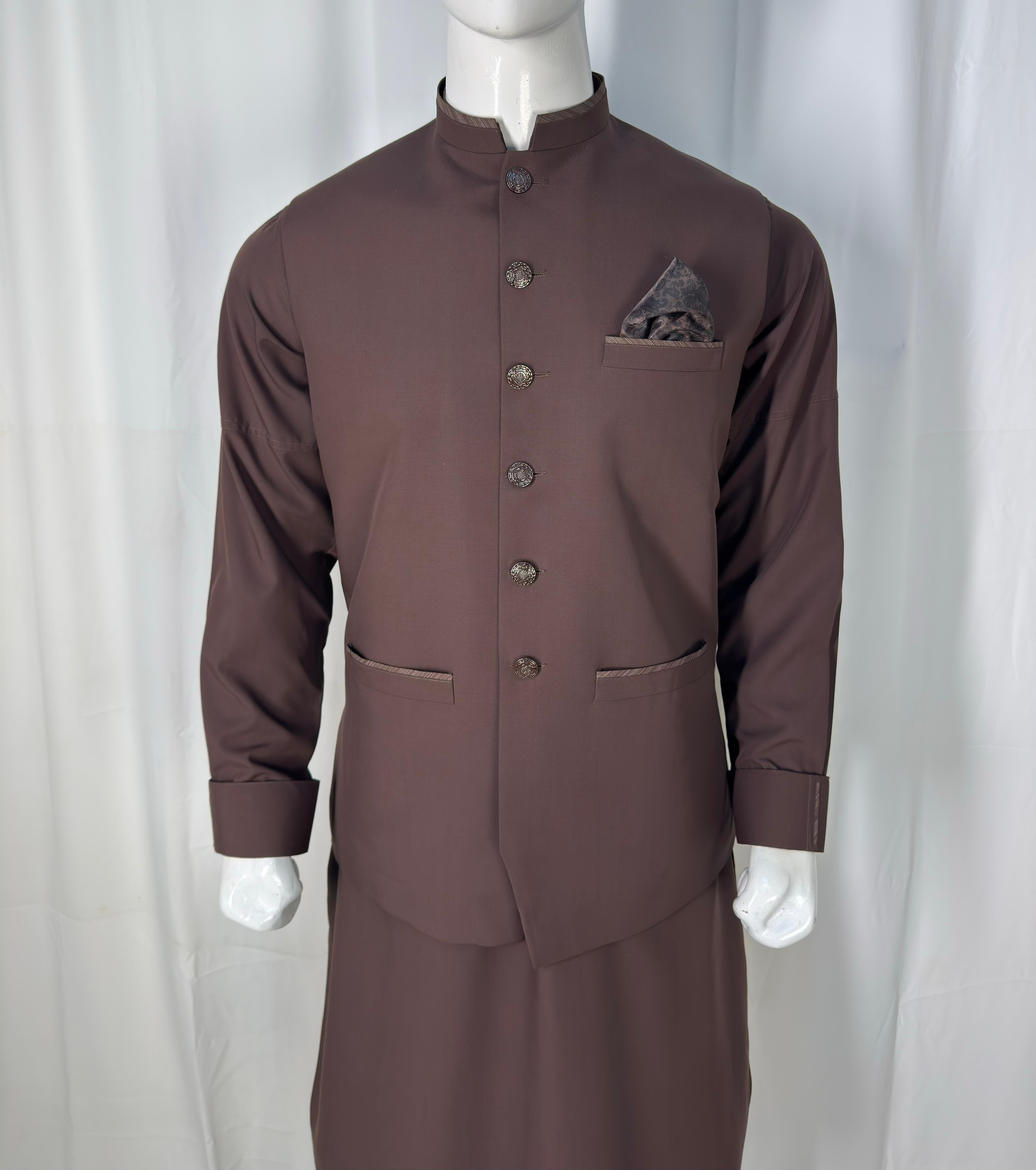 Chocolate brown Wash & Wear Suit with Waistcoat