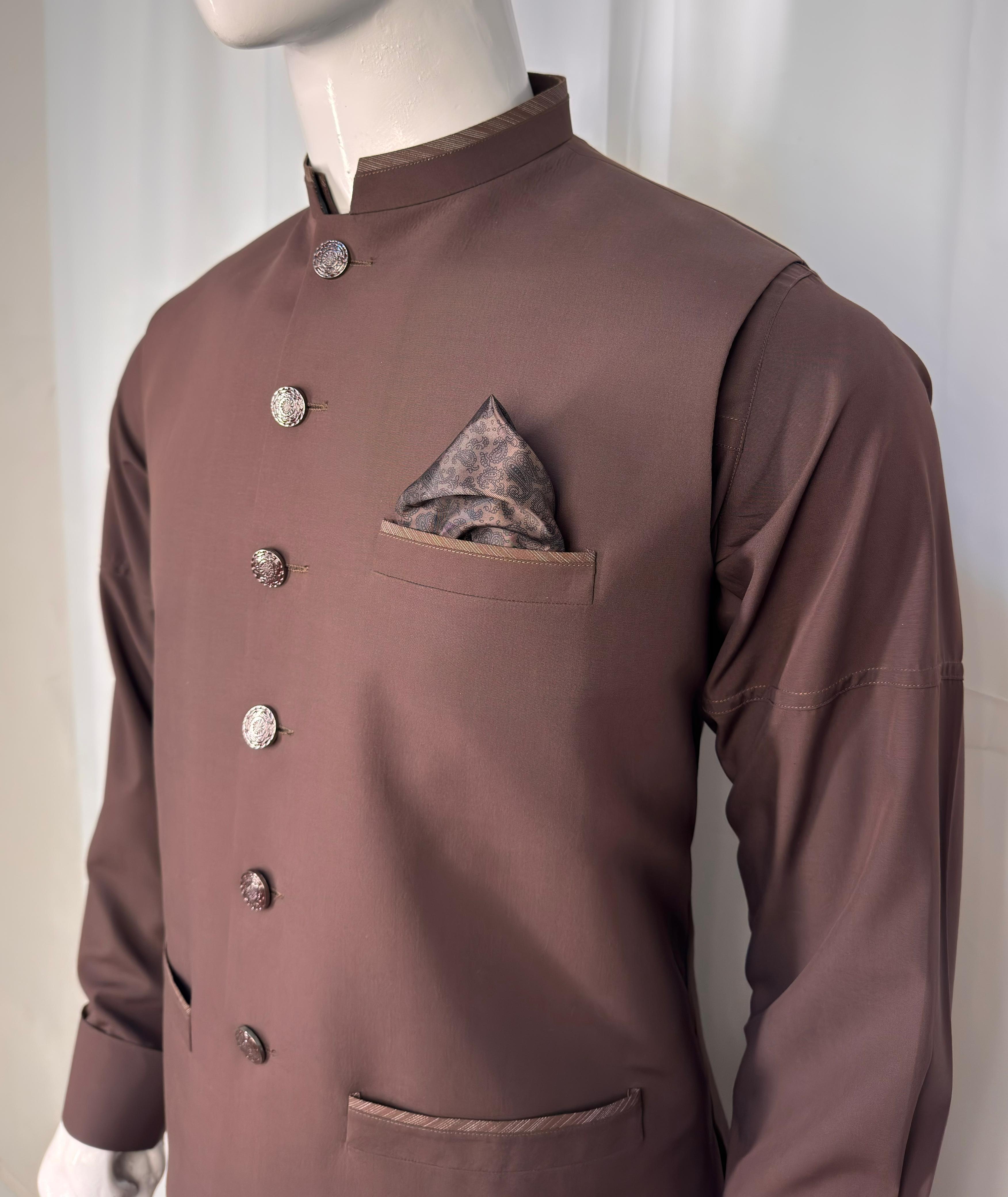 Chocolate brown Wash & Wear Suit with Waistcoat