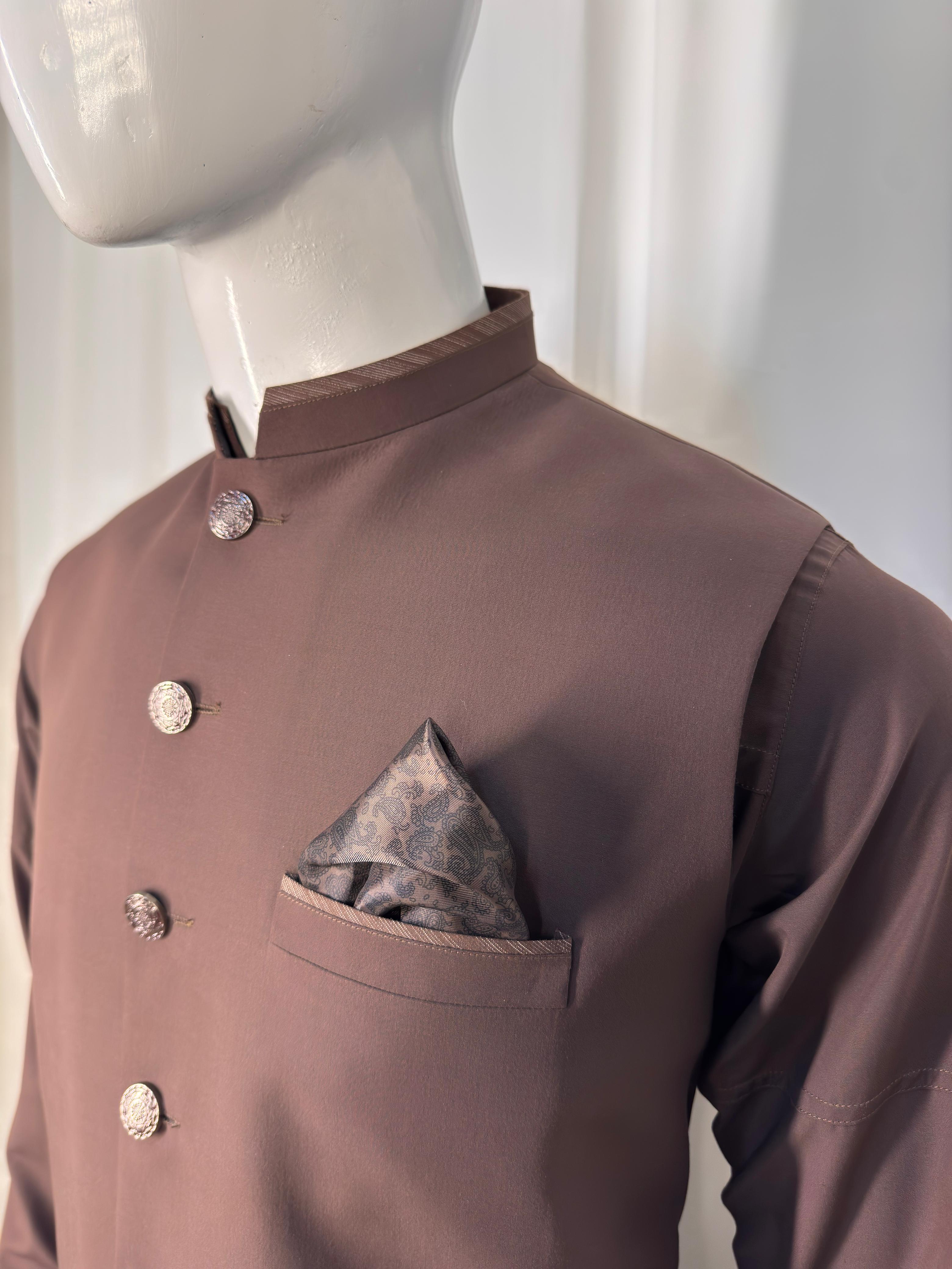 Chocolate brown Wash & Wear Suit with Waistcoat