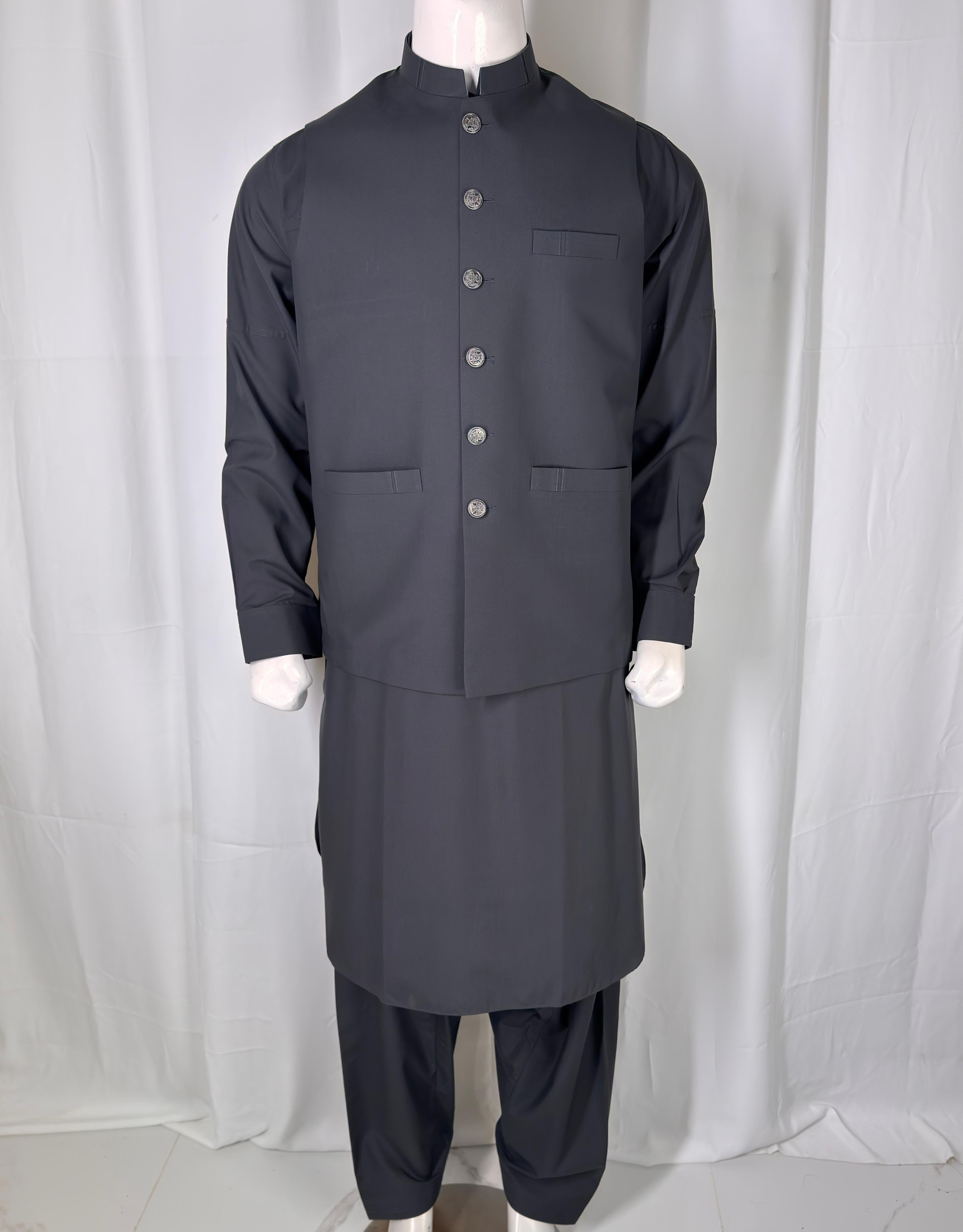 Charcoal Grey Wash & Wear Suit with Waistcoat